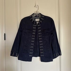Live a Little Navy Blue Jacket with Metal Grommets – Size S